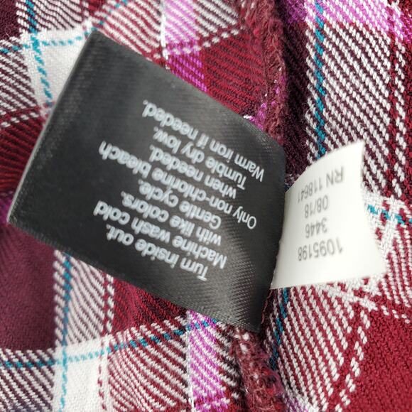 Lane Bryant 14/16 Purple Pink Rayon Flannel Plaid Lace Up Collar Top Pre-Owned - Picture 6 of 7